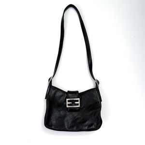 Vintage (No Brand) Fendi Mama Zucca Black Leather Shoulder Bag Lookalike